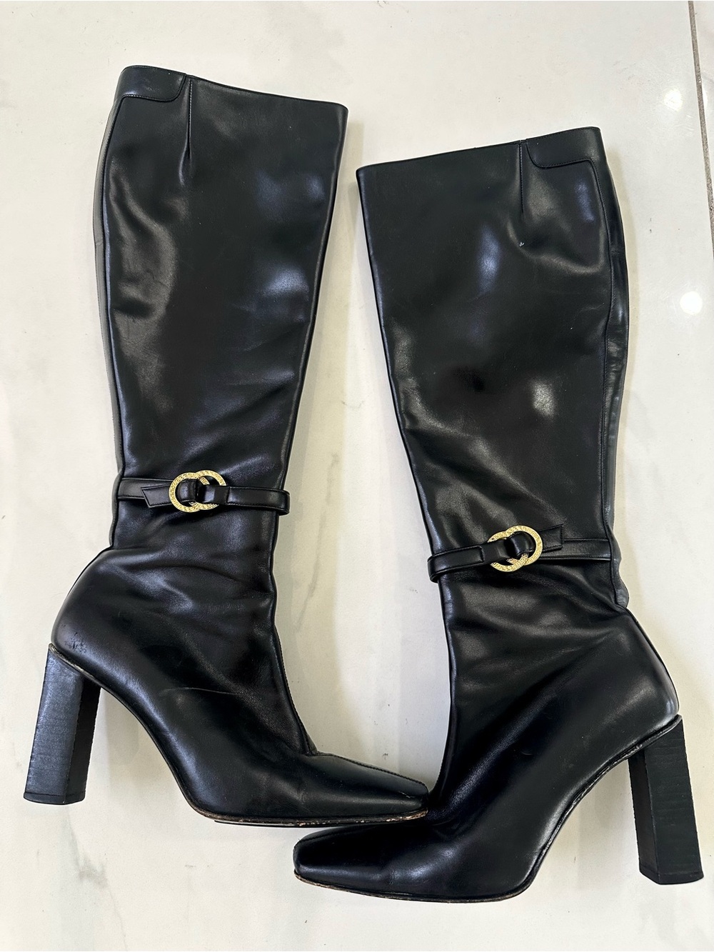 Made in Italy Knee High Boots with Ankle Straps & Buckles